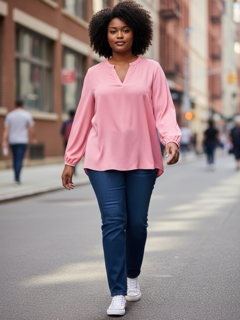 Cato Pink Split V-Neck Long Sleeve Blouse